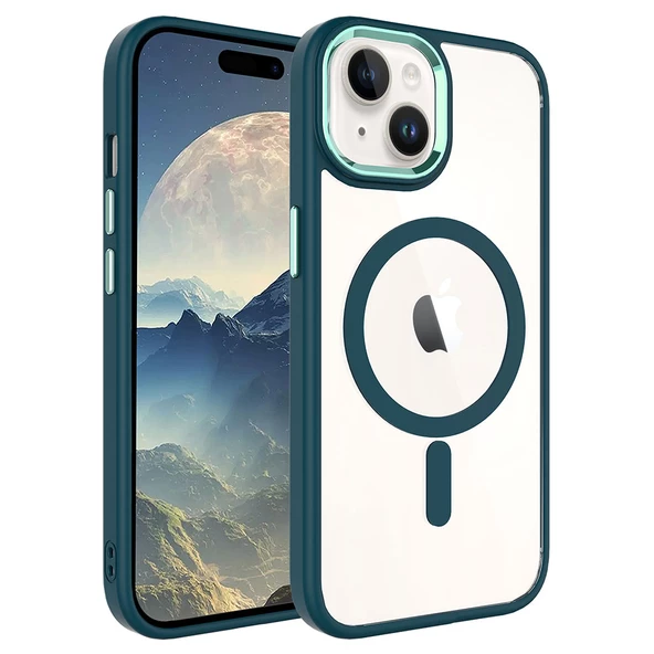 iPhone 15 Kılıf Wireless Şarj Özellikli Krom Magsafe Silikon Kapak Kılıf - Resim 6