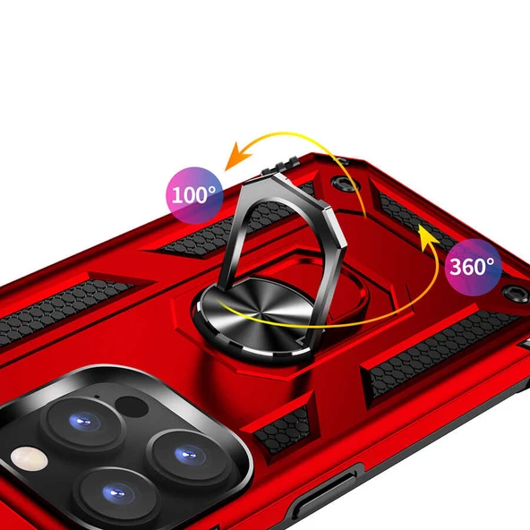 iPhone 14 Pro Max Kılıf Vega Tank Sert Yüzüklü Standlı Zırh Koruma Kapak - Resim 5