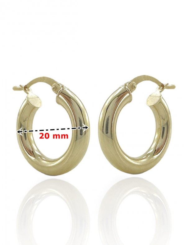 Taşsız Düz Kalın Şişik Günlük Altın Halka Küpe 14 Ayar 20 mm - 4
