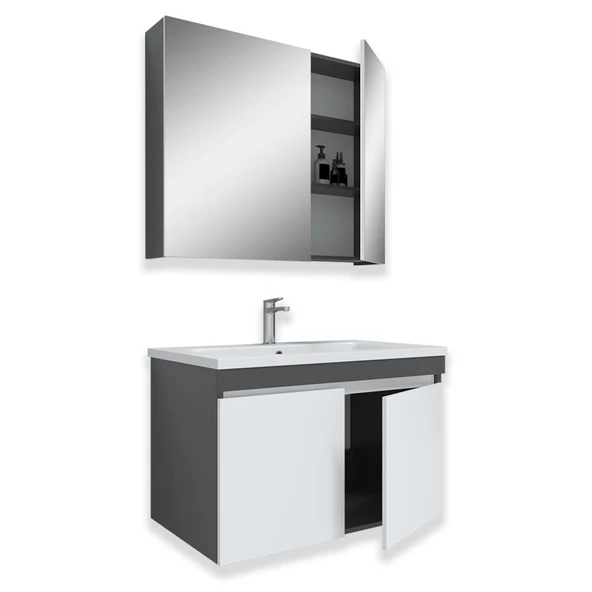 Teta Home Tokyo 80 CM Mdf Banyo Dolabı Seti  Antrasit-Beyaz - 2