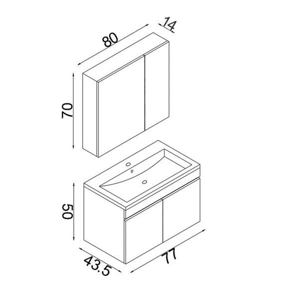Teta Home Tokyo 80 CM Mdf Banyo Dolabı Seti  Antrasit-Beyaz - 5