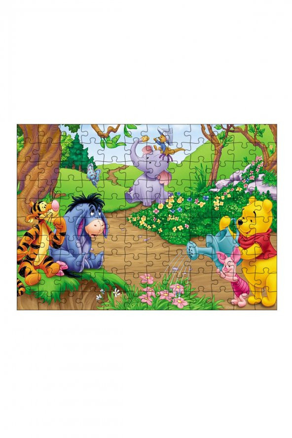 Bedeko Ahşap Mdf Puzzle 120 Parça 25 cm x 35 cm Yapboz Çiçek Sulayan Winnie