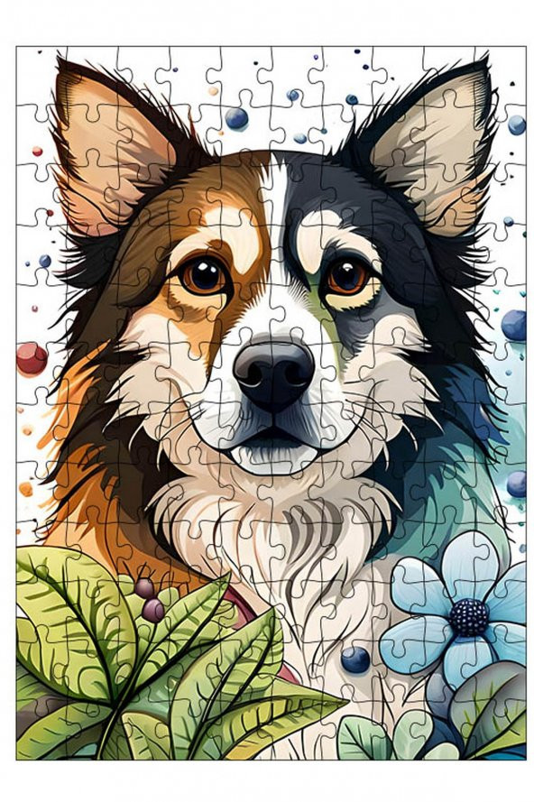 Bedeko Ahşap Mdf Puzzle 120 Parça 25 cm x 35 cm Yapboz Çiçekler Ve Köpek