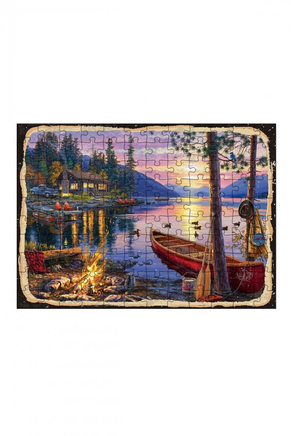 Bedeko Ahşap Mdf Puzzle 120 Parça 25 cm x 35 cm Yapboz Göl kenarında kamp