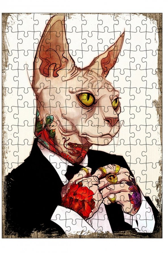 Bedeko Ahşap Mdf Puzzle 120 Parça 25 cm x 35 cm Yapboz Kedi Kafalı Adam