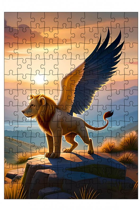 Bedeko Ahşap Mdf Puzzle 120 Parça 25 cm x 35 cm Yapboz Kanatlı Aslan