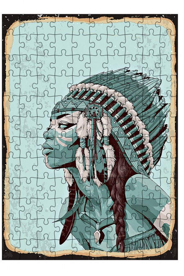 Bedeko Ahşap Mdf Puzzle 120 Parça 25 cm x 35 cm Yapboz Kızılderili Şef Kadın