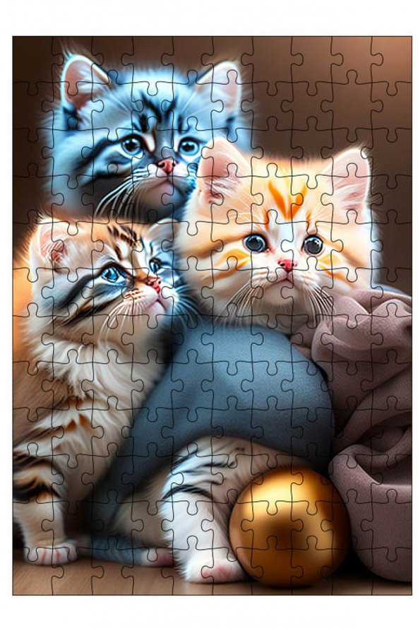 Bedeko Ahşap Mdf Puzzle 120 Parça 25 cm x 35 cm Yapboz Sevimli Kediler