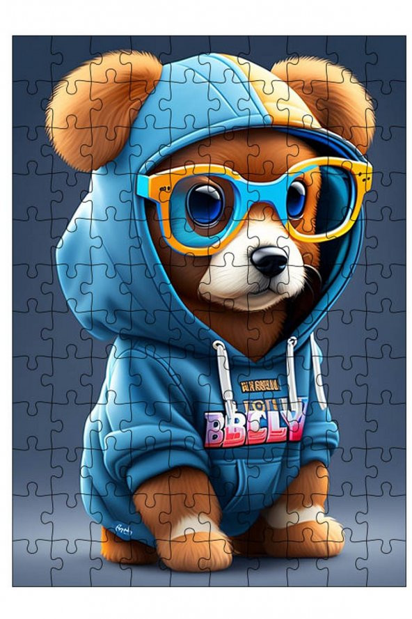 Bedeko Ahşap Mdf Puzzle 120 Parça 25 cm x 35 cm Yapboz Gözlüklü Köpek