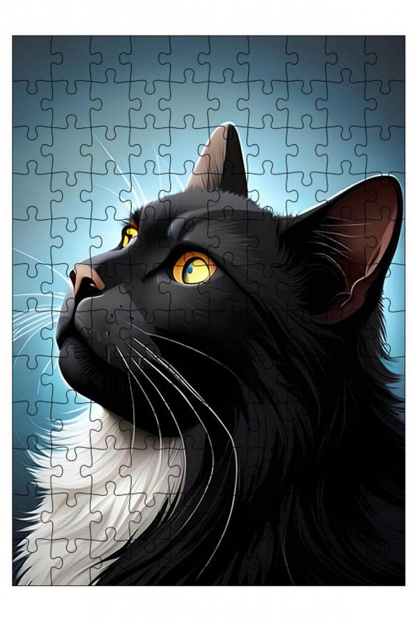 Bedeko Ahşap Mdf Puzzle 120 Parça 25 cm x 35 cm Yapboz Mavi Fon Ve Kedi