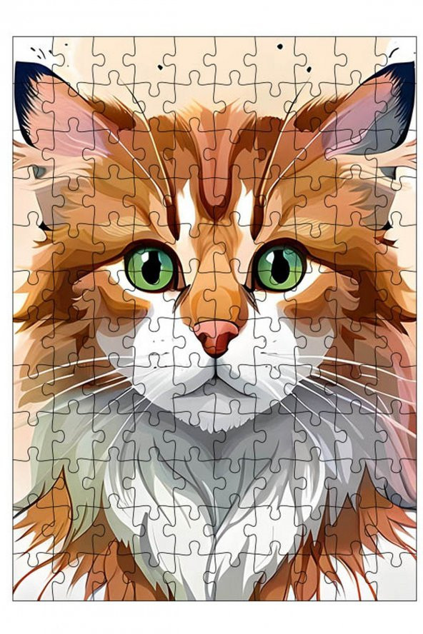 Bedeko Ahşap Mdf Puzzle 120 Parça 25 cm x 35 cm Yapboz Sarı Uzun Tüylü Kedi