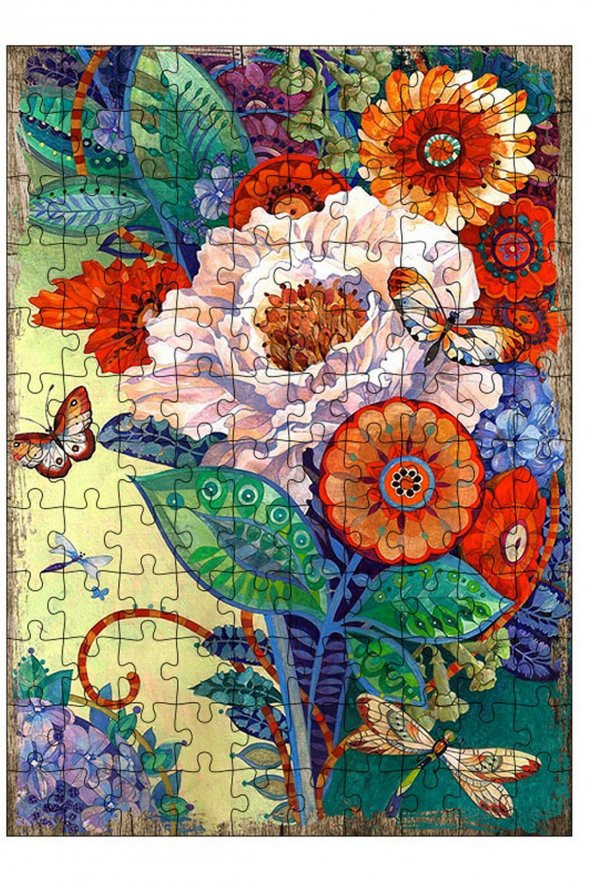 Bedeko Ahşap Mdf Puzzle 120 Parça 25 cm x 35 cm Yapboz Çiçek Ve Kelebek