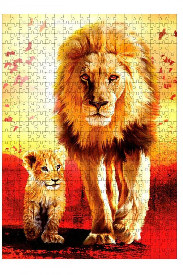 Bedeko Ahşap Puzzel  Aslan ve Yavrusu Görseli 500 Parça 50 cm X 70 Cm