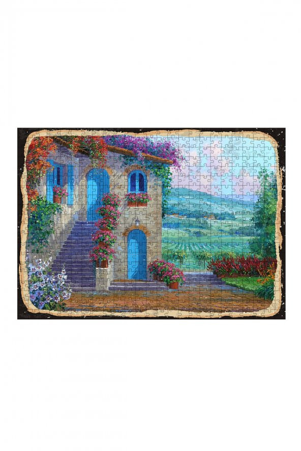 Bedeko Ahşap Mdf Puzzle Yapboz Çiçekli evler 500 Parça 50 cm X 70 Cm