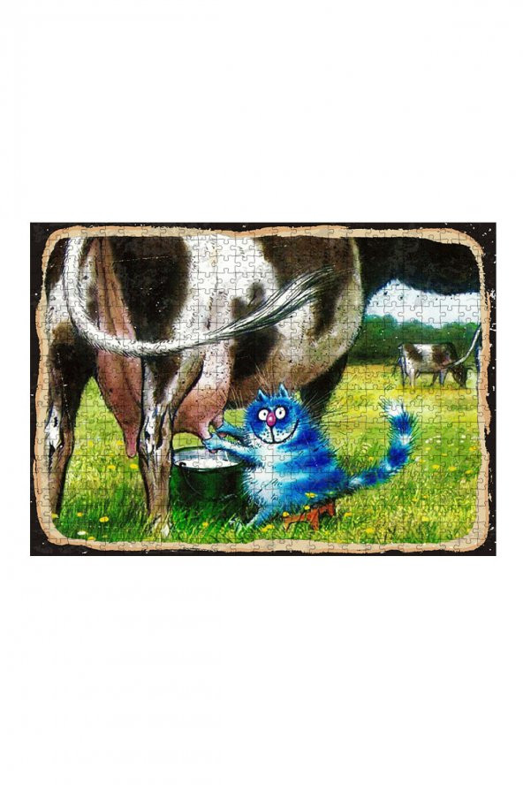 Bedeko Ahşap Mdf Puzzle Yapboz Süt sağan kedi 500 Parça 50 cm X 70 Cm