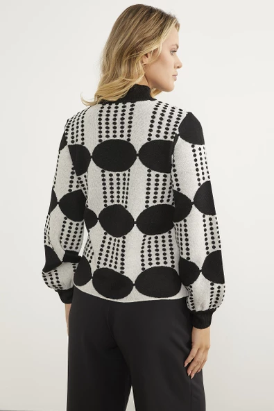 Yarım Balıkçı Çift Renk Triko Kazak - Siyah - Resim 6