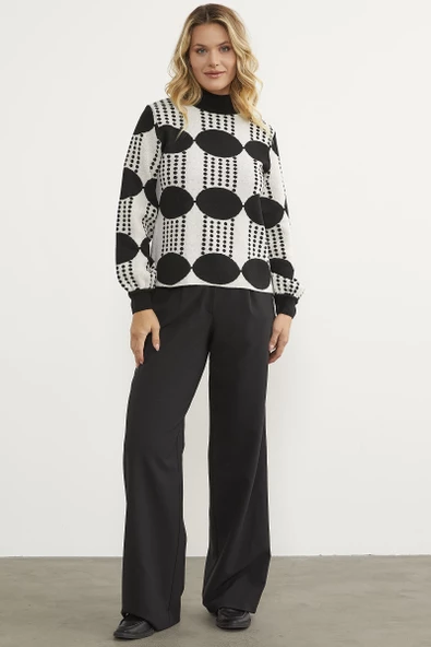 Yarım Balıkçı Çift Renk Triko Kazak - Siyah - Resim 3