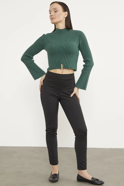 Yarım Balıkçı Crop Triko Kazak - Yeşil - Resim 4