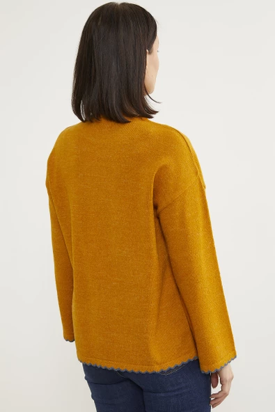 Yaprak Motifli Bohem Triko Kazak - Güneş - Resim 6