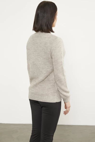 Petek Örgü Düğmeli Triko Hırka - Bej - Resim 5