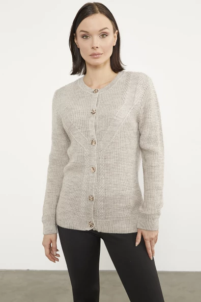 Petek Örgü Düğmeli Triko Hırka - Bej ürün görseli
