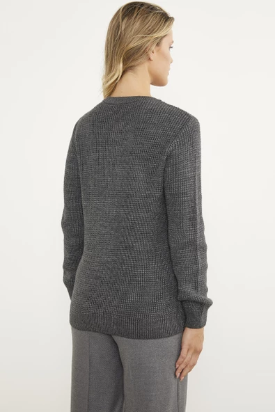 Petek Örgü Düğmeli Triko Hırka - Koyu Gri - Resim 6