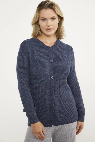 Petek Örgü Düğmeli Triko Hırka - Lacivert ürün görseli