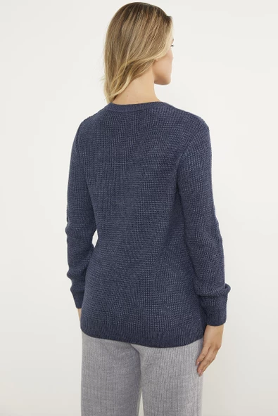 Petek Örgü Düğmeli Triko Hırka - Lacivert - Resim 5
