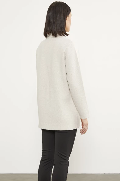 Cepli Gömlek Yaka Fermuarlı Triko Hırka - Açık Bej - 6