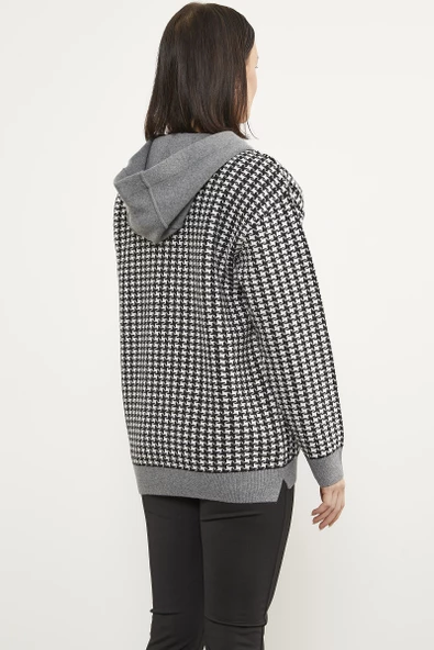 Kazayağı Desenli Cepli Triko Hırka - Siyah - Resim 5