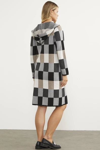 Blok Desenli Renkli Uzun Hırka - Siyah - Resim 6