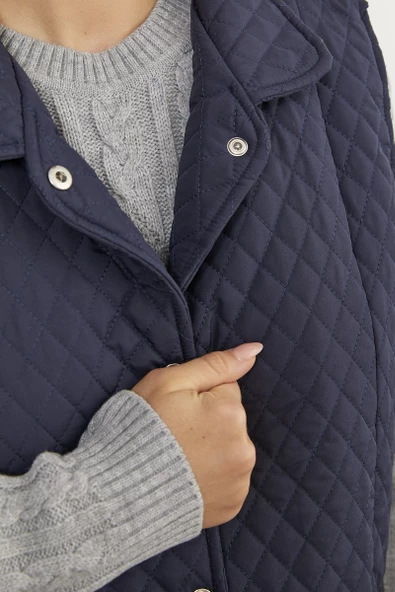 Çıt Çıtlı Fermuar Cepli Kapitone Yelek - Lacivert - 5