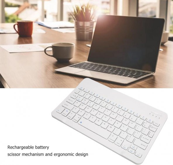 Valkyrie BL30 Bluetooth 10 inç Ios Windows Android Uyumlu Kablosuz Klavye - Türkçe - Şarjlı - Sessiz - Multimedia - Ultra İnce Beyaz - 7