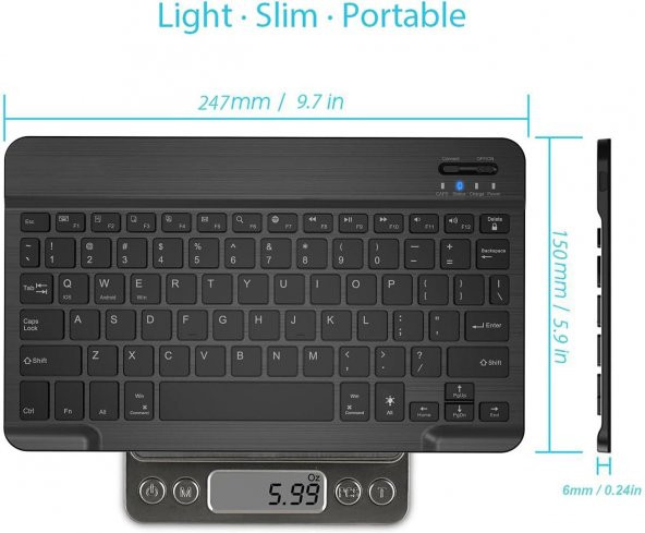 Valkyrie BL30 7 Renk Bluetooth Kablosuz Türkçe Klavye - Android ios Windows Uyumlu - Şarjlı - 10 inç - Multimedia - Ultra İnce Tasarım - 6