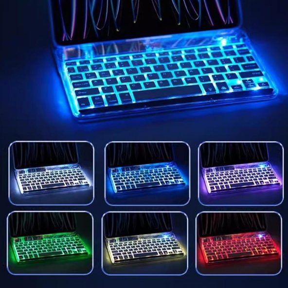 Valkyrie RGB bkz-30 7 Renk Bluetooth Şeffaf Türkçe Klavye - Android ios Windows Uyumlu - Şarjlı - 10 inç - Multimedia - Ultra İnce Tasarım bkz30 - 4