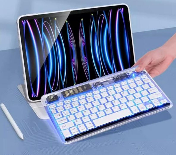 Valkyrie RGB bkz-30 7 Renk Bluetooth Şeffaf Türkçe Klavye - Android ios Windows Uyumlu - Şarjlı - 10 inç - Multimedia - Ultra İnce Tasarım bkz30 - 10