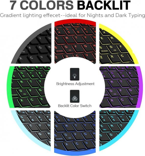 Valkyrie BL30 7 Renk Bluetooth Kablosuz Türkçe Klavye - Android ios Windows Uyumlu - Şarjlı - 10 inç - Multimedia - Ultra İnce Tasarım - 9
