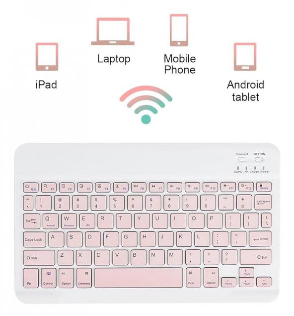 Valkyrie BL30 Bluetooth 10 inç Ios Windows Android Uyumlu Kablosuz Klavye - Türkçe - Şarjlı-Sessiz Multimedia - Ultra İnce Pembe - 7