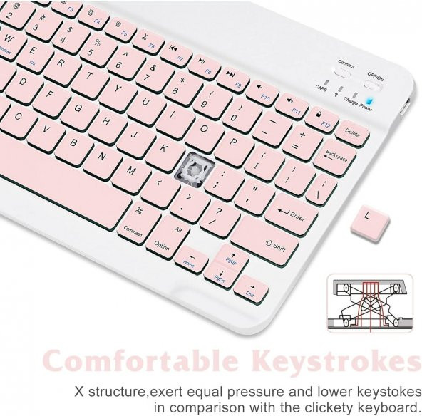 Valkyrie BL30 Bluetooth 10 inç Ios Windows Android Uyumlu Kablosuz Klavye - Türkçe - Şarjlı-Sessiz Multimedia - Ultra İnce Pembe - 8