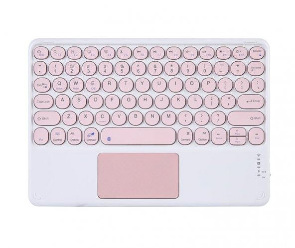 Valkyrie Kablosuz Touchpad Bluetooth Klavye - Ios Android Windows Uyumlu - TÜRKÇE Dil - Şarjlı - Ultra İnce - Type-C Giriş Pembe