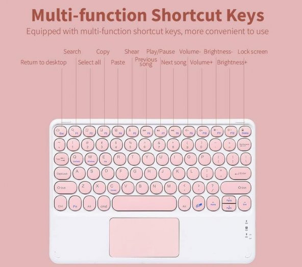 Valkyrie Kablosuz Touchpad Bluetooth Klavye - Ios Android Windows Uyumlu - TÜRKÇE Dil - Şarjlı - Ultra İnce - Type-C Giriş Pembe - 5