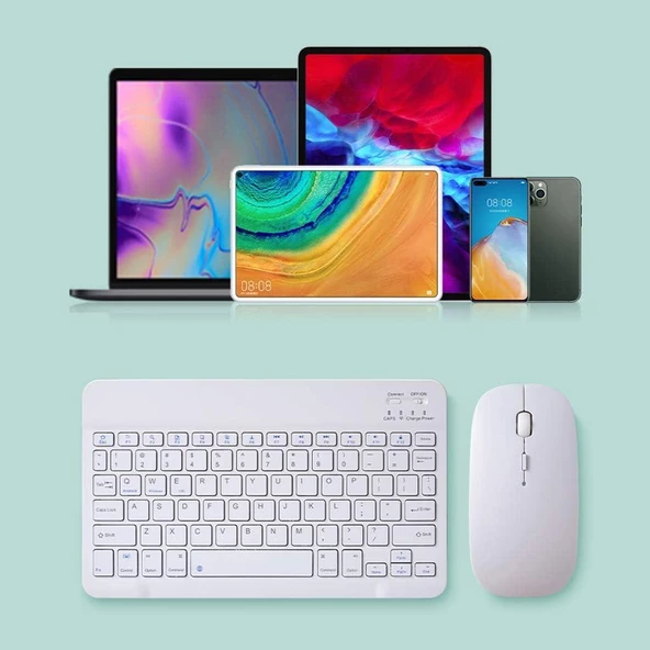 Valkyrie BL30 Bluetooth Ios Ipad Android Windows Uyumlu Klavye Mouse Seti - Sessiz - Şarjlı - Combo Beyaz - 7