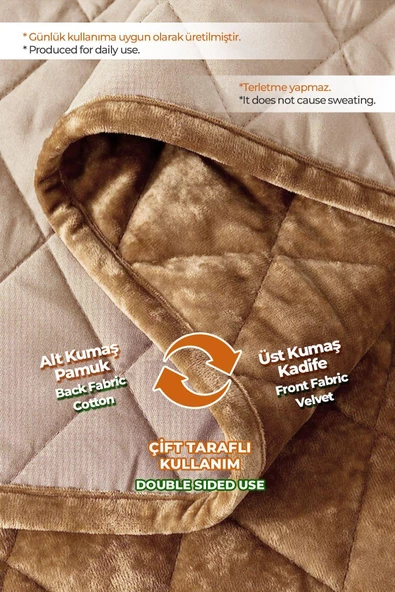 Kapitone Kadife Yatak Örtüsü Seti Çift Kişilik Supersoft 3 Parça Yumuşak Elyaf Dolgulu Çeyizlik - 12