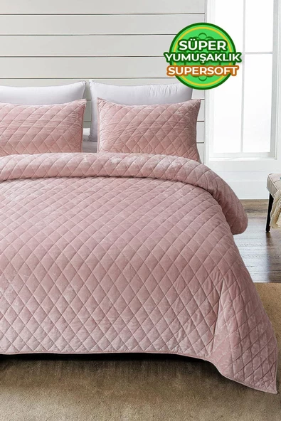 Kapitone Kadife Yatak Örtüsü Seti Çift Kişilik Supersoft 3 Parça Yumuşak Elyaf Dolgulu Çeyizlik - 6