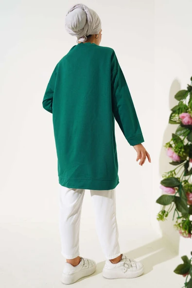 Dik Yaka Tunik Zümrüt Yeşil - Resim 3
