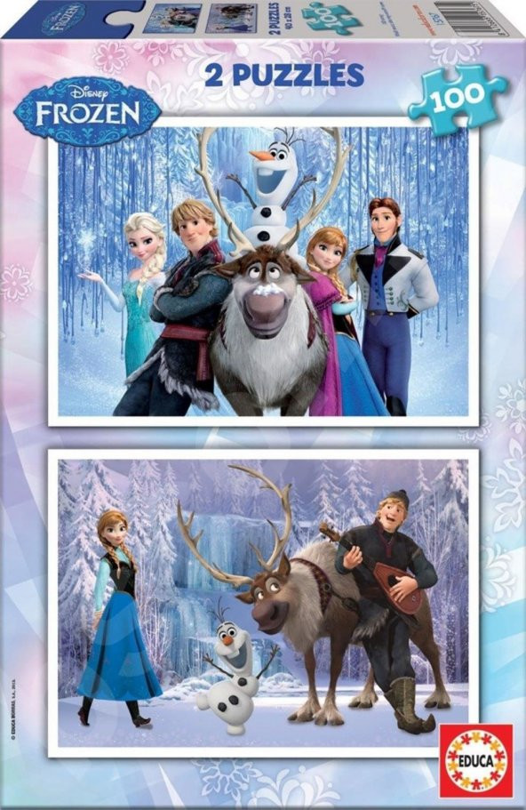 Frozen 200 Parça 2 li Puzzle 2x100 Parça Educa Elsa Anna Karlar Ülkesi 2 liPuzzle Seti