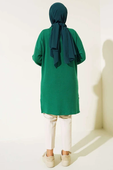 Yuvarlak Parlak Taşlı Tunik Yeşil - Resim 3