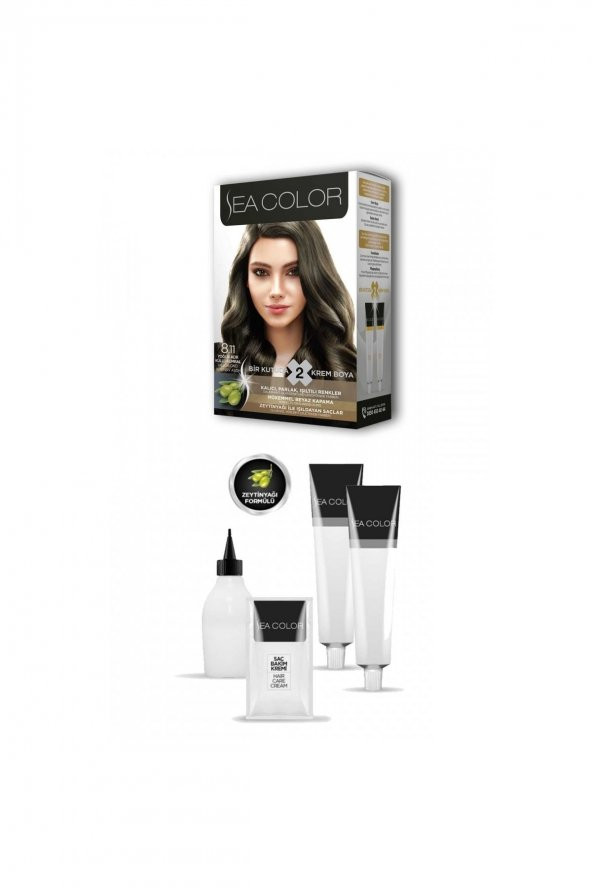 SEACOLOR 2x2 Tüp Krem Saç Boyası Seti Yoğun Açık Küllü Kumral No 8 11 - 2