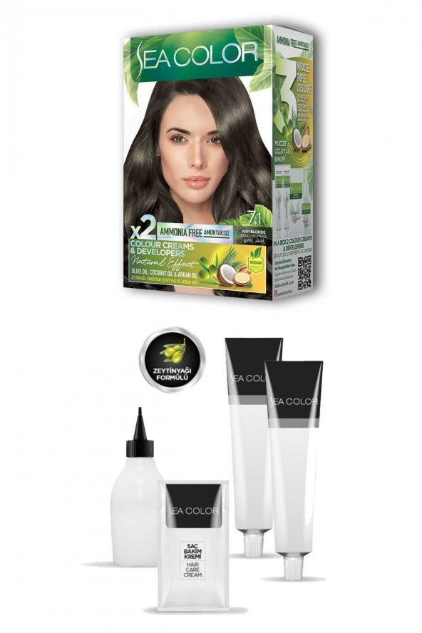 SEACOLOR 2x2 Tüp Krem Saç Boyası Seti Küllü Kumral No:7.1 - 2