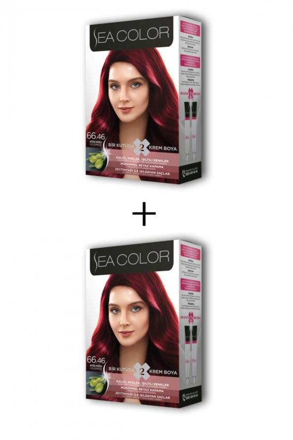 2x2 Tüp Krem Saç Boyası Seti Ateş Kızılı No:66.46